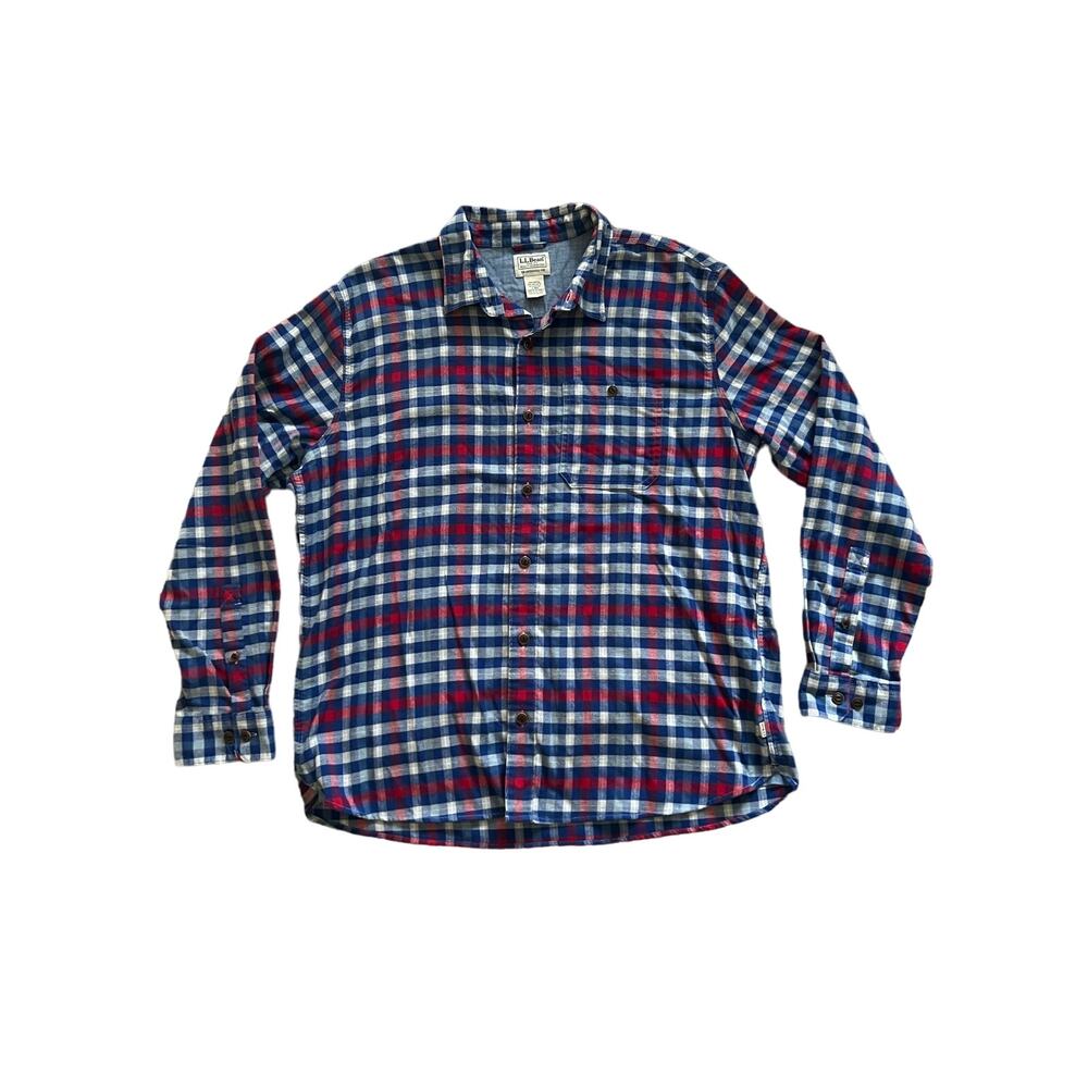 L.L. Bean Traditional Fit Mens Flannel Shirt Red White Blue Sz L Reg 513053